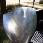 Foam shield covered in foil to protect foam from solvents and fiberglass resin.