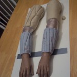 Fiberglass and clay sculpture of Skull Knight arm armor