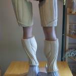 Finished clay sculpture of leg armor for Skull Knight costume build