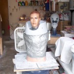 Mannequin used as armature for Skull Knight breastplate armor sculpture