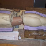 Two part brush mold for Skull Knight leg armor
