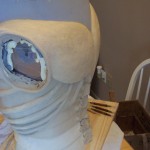 Back side view of clay sculpture of Skull Knight shoulder and back armor
