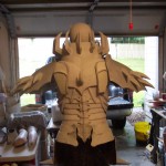 Rare back view of Skull Knight armor test fit on mannequin, pre-paint