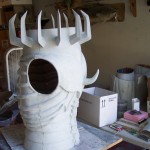 Rear side view of fiberglass breast plate and spiked collar