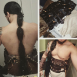 Khal Drogo from Game of Thrones test fitting leather and hair extensions