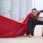 The Man of Steel taking off