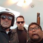 Pre-photoshoot selfie Terminator 2 Cosplay, Me as the T-1000 motorcycle cop, Justin as Arnold's T-800 and photographer Brian Lansangan of BriLan Imagery