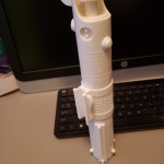 Assembled lightsaber from 3D printed parts.  Much sanding required before painting.