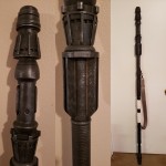 Layout collage of the finished painted and assembled 3D printed quarterstaff