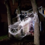 Spider web with wrapped body for spooky theme Halloween night